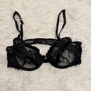 VICTORIAS SECRET LUXE LINGERIE  UNLINED DEMI BRA BLACK VELVET MESH LACE NWOT 36B